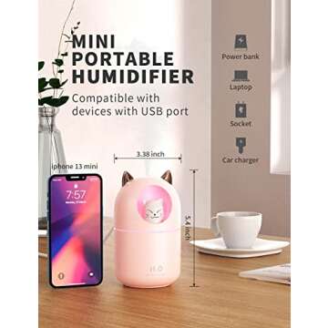 Norhom Cool Mist Humidifier, 300ml Mini Humidifiers with Night Light, 20dB Quiet Humidifiers for Bed...