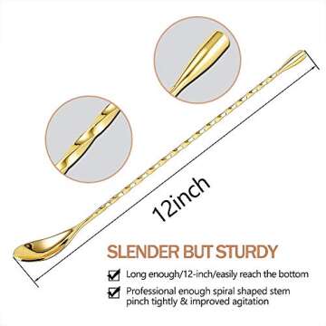 DIFENLUN 12 Inches Mixing Spoon Stainless Steel, 2 Pack Spiral Pattern Bar Spoon for Cocktail Shaker...