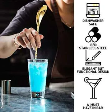 DIFENLUN 12 Inches Mixing Spoon Stainless Steel, 2 Pack Spiral Pattern Bar Spoon for Cocktail Shaker Tall Cups(Gold)