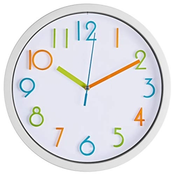 Bernhard Products Colorful Kids Wall Clock - 10 Inch Silent Non-Ticking 3D Numbers