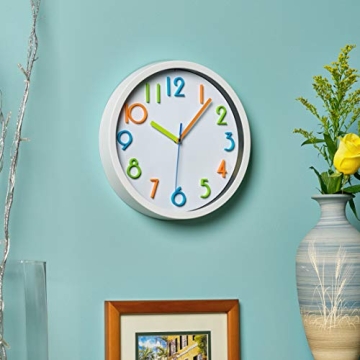 Colorful Kids Wall Clock - Silent Non-Ticking Design 10"