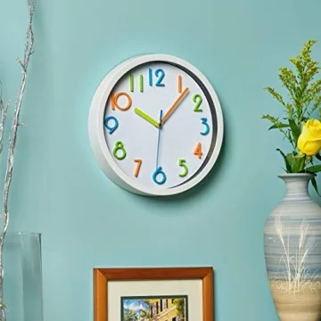 Colorful Kids Wall Clock - Silent Non-Ticking Design 10"