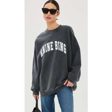 ANINE BING Women's Tyler Sweatshirt, Washed Black, S