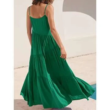 ANRABESS Women Summer Casual Loose Sleeveless Sundress Spaghetti Strap Flowy Boho Linen Beach Vacation Maxi Long Dress Green Large