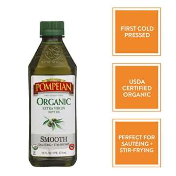 Pompeian USDA Organic Smooth Extra Virgin Olive Oil, Contains Polyphenols, First Cold Pressed, Smoot...