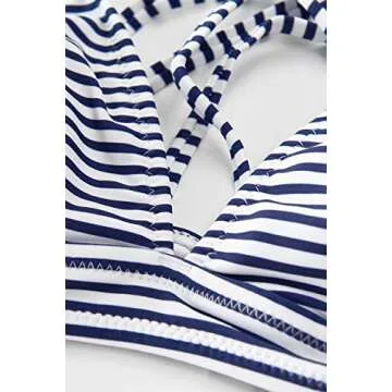 CUPSHE Women Stripe Printing Bikini Set Beach Bathing Suit M, Blue Horizontal Stripes