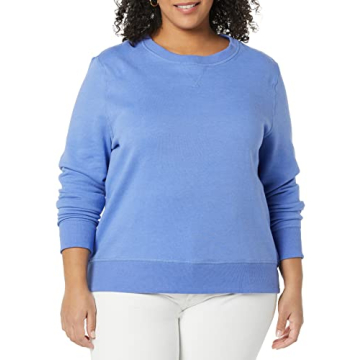 Amazon Essentials Women's French Terry Fleece Crewneck Sweatshirt (Available in Plus Size), Blue, Small