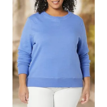 Amazon Essentials Women's French Terry Fleece Crewneck Sweatshirt (Available in Plus Size), Blue, Small