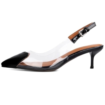 YIYA Women's Black Heart PVC Slingback Heels - Stylish and Comfortable Pumps