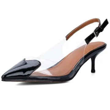 YIYA Women's Slingback Heels - Elegant Black Heart Pumps