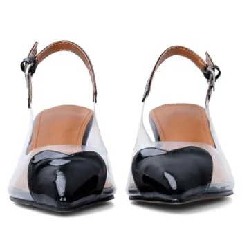 YIYA Women's Slingback Heels - Elegant Black Heart Pumps
