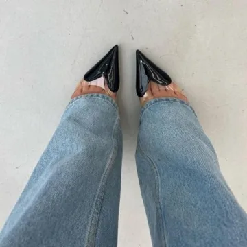 YIYA Women's Slingback Heels - Elegant Black Heart Pumps