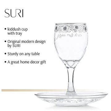 SURI Hand Painted Glass Kiddush Cup Set for Elegance