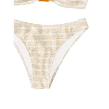 GORGLITTER Women's 2 Piece Striped Swimsuit Strapless Bandeau High Waisted Thong Bikini Set Bathing Suit Khaki Medium