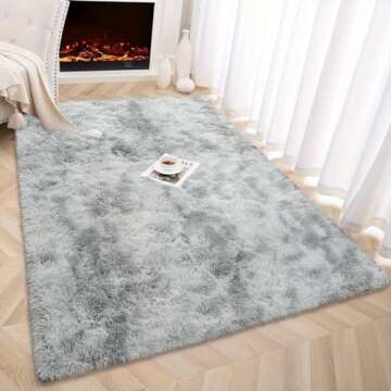 Floralux 5x7 Rugs Light Gray Tie-Dyed, Shag Area Rugs 5x7 for Bedroom, Fluffy Carpets Rugs for Living Room, (5x7 Ft., Tie-Dyed Light Gray)