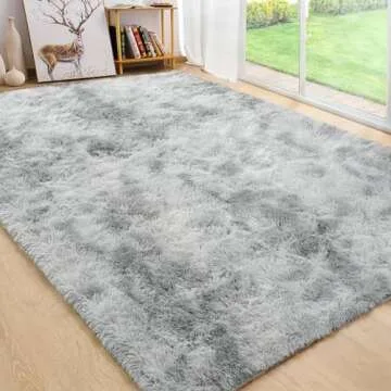 Floralux 5x7 Rugs Light Gray Tie-Dyed, Shag Area Rugs 5x7 for Bedroom, Fluffy Carpets Rugs for Living Room, (5x7 Ft., Tie-Dyed Light Gray)