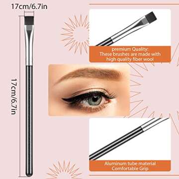 12-Piece Flat Eyeliner and Eyebrow Brush Set - Professional Makeup Tools