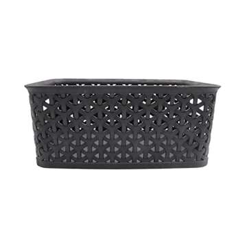 2 Pcs Plastic Storage Baskets,Pantry Organization and Storage Bins,Household Organizers Open Storage Bins for Kitchen,Bathroom,Shelves,Closet,Black