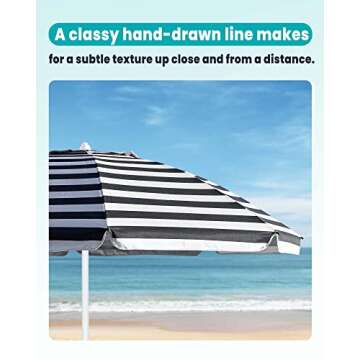 OutdoorMaster Beach Umbrella with Sand Bag - 6.5ft Beach Umbrella with Sand Anchor, UPF 50+ PU Coating with Carry Bag for Patio and Outdoor - Navy Striped