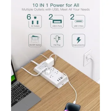 Addtam Surge Protector Power Strip with 10 Ports