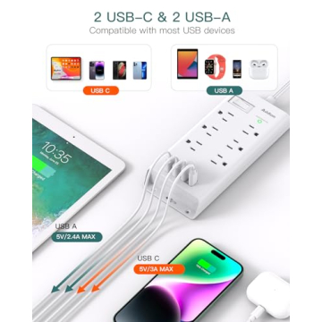 Addtam Surge Protector Power Strip with 10 Ports