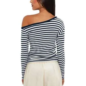 Darong Women's Long Sleeve Shirts Tight Fitted Going Out Tops Striped One Shoulder Basic Tee Y2k Out...