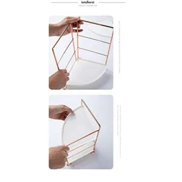 ICCGBHGO Bathroom Countertop Organizer, Corner Shelves Bathroom Vanity Counter Sink Storage, Rose Gold Standing Cosmetic Makeup Spice Rack Tray Cabinet for Kitchen and Bathroom 3-Tier