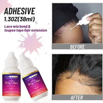 Smilco Strong Hold Waterproof Lace Wig Glue - 1.3OZ Transparent Hair Adhesive for Lace Front Wigs, Super Hold Waterproof Glue, Easy to Remove & Quick Dry