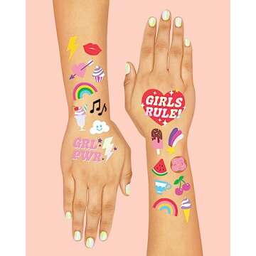 xo, Fetti 104 Kids Temporary Tattoos | Birthday Girl Party Favors, DIY Home Activity, Gift, Cute Temp Tats, Princess, Girl Power, Flower, Rainbow