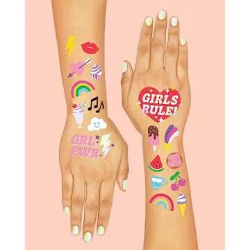 xo, Fetti 104 Kids Temporary Tattoos | Birthday Girl Party Favors, DIY Home Activity, Gift, Cute Temp Tats, Princess, Girl Power, Flower, Rainbow