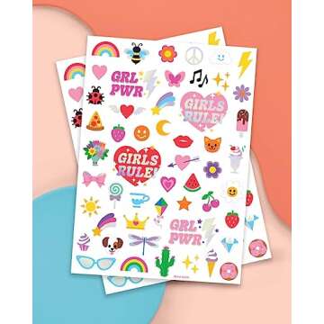 xo, Fetti 104 Kids Temporary Tattoos | Birthday Girl Party Favors, DIY Home Activity, Gift, Cute Temp Tats, Princess, Girl Power, Flower, Rainbow