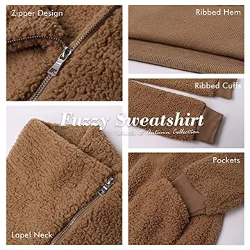 KIRUNDO Women's 2025 Winter Lapel Fuzzy Fleece Sweatshirt Faux Shearling Zipper Warm Sherpa Pullover Outwear With Pockets(Medium,Pink)