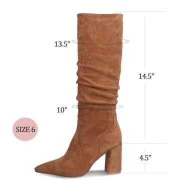 Ouepiano Women's Knee High Boots – Chunky Heel Faux Suede Elegance Khaki Size 8