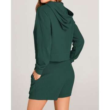 KIRUNDO Womens Lounge Set Fall Tops Hoodie Pullover And Shorts Sets Sweatsuits Fall Fashion Outfits 2023 Y2k Clothes(Dark Green, Small)