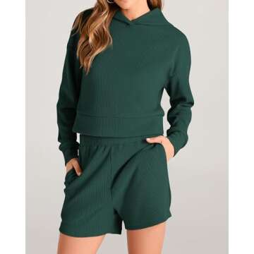 KIRUNDO Womens Lounge Set Fall Tops Hoodie Pullover And Shorts Sets Sweatsuits Fall Fashion Outfits 2023 Y2k Clothes(Dark Green, Small)