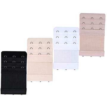 KTOBTEL Bra Extender 3 Hooks 3 Rows Elastic Bra Band Hook Strap Extensions for Women, Pack of 4 (Multicolor)