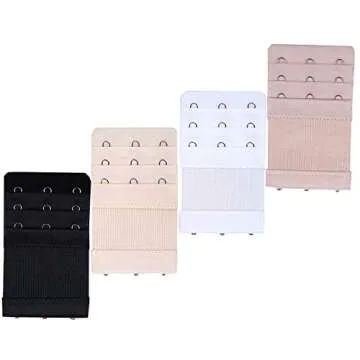 KTOBTEL Bra Extender 3 Hooks 3 Rows Elastic Bra Band Hook Strap Extensions for Women, Pack of 4 (Multicolor)