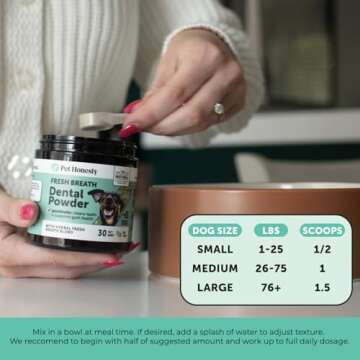 Pet Honesty Dog Breath Freshener Dental Powder for Teeth Cleaning Plaque Off, Dental Care for Dogs, Tartar Remover for Teeth with Natural Herbal Blend + Postbiotics (30 Scoops)