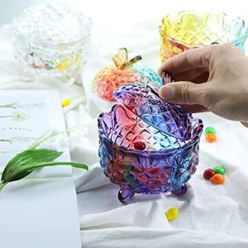 SOCOSY Royal Embossed Crystal Glass Candy Box with Lid Footed Jewelry Bowl Wedding Buffet Kitchen Storage Jar, 10 oz