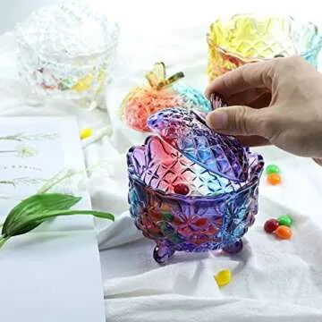 SOCOSY Royal Embossed Crystal Glass Candy Box with Lid Footed Jewelry Bowl Wedding Buffet Kitchen Storage Jar, 10 oz