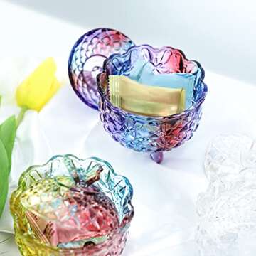 SOCOSY Royal Embossed Crystal Glass Candy Box with Lid Footed Jewelry Bowl Wedding Buffet Kitchen Storage Jar, 10 oz