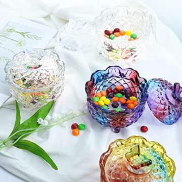 SOCOSY Royal Embossed Crystal Glass Candy Box with Lid Footed Jewelry Bowl Wedding Buffet Kitchen Storage Jar, 10 oz