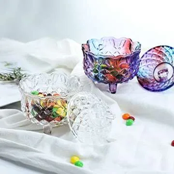 SOCOSY Royal Embossed Crystal Glass Candy Box with Lid Footed Jewelry Bowl Wedding Buffet Kitchen Storage Jar, 10 oz
