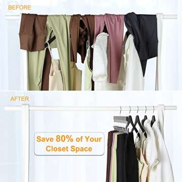 TOPIA HANGER Legging Organizer for Closet, Black Wooden Hangers with 12 Metal Clips, 2 Packs Hold Up...