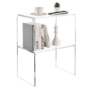 MyGift 24 Inch Premium Clear Acrylic End Table, Decorative Living Room Side Table with 2 Tier Displa...