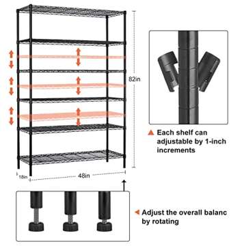 6-Tier Storage Shelves NSF Certified Wire Shelving Unit on Wheels Heavy Duty Metal Shelves Adjustabl...