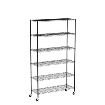 6-Tier Storage Shelves NSF Certified Wire Shelving Unit on Wheels Heavy Duty Metal Shelves Adjustable Steel Shelving 2100Lbs Capacity for Closet Pantry Basement- (18"x48"x82", Black)