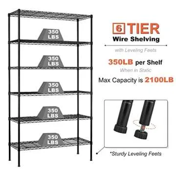 6-Tier Storage Shelves NSF Certified Wire Shelving Unit on Wheels Heavy Duty Metal Shelves Adjustable Steel Shelving 2100Lbs Capacity for Closet Pantry Basement- (18"x48"x82", Black)