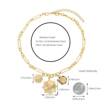 Sun Heart Charm Choker Necklace for Women Men,18k Gold Plated With Zircons Inlaid Pendants,Thick Chu...