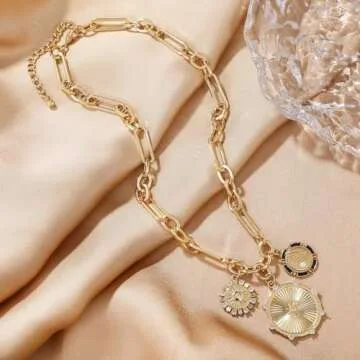 Sun Heart Charm Choker Necklace 18k Gold Plated Jewelry